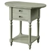 Gray Wood 2-Drawer Drop Leaf Side Table