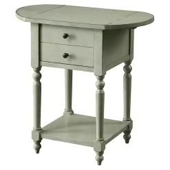Gray Wood 2-Drawer Drop Leaf Side Table