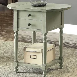 Gray Wood 2-Drawer Drop Leaf Side Table
