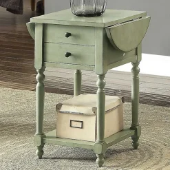 Gray Wood 2-Drawer Drop Leaf Side Table
