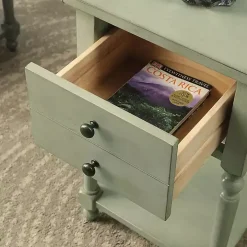 Gray Wood 2-Drawer Drop Leaf Side Table