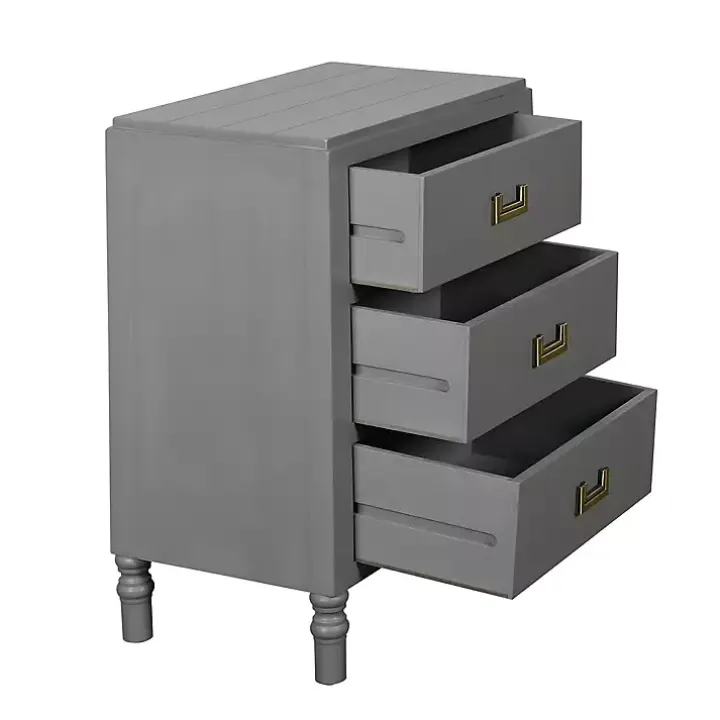Gray Wood 3-Drawer Layla Nightstand