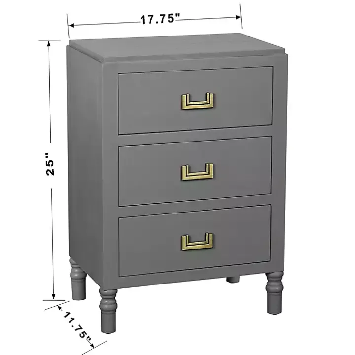 Gray Wood 3-Drawer Layla Nightstand