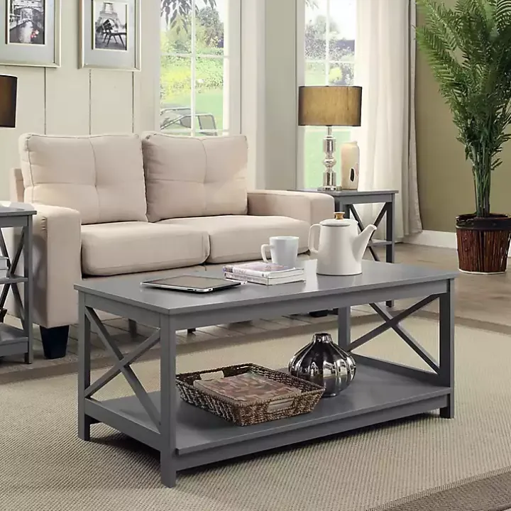 Gray X-Frame Single Shelf Coffee Table