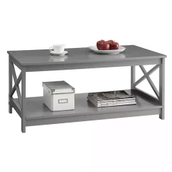 Gray X-Frame Single Shelf Coffee Table