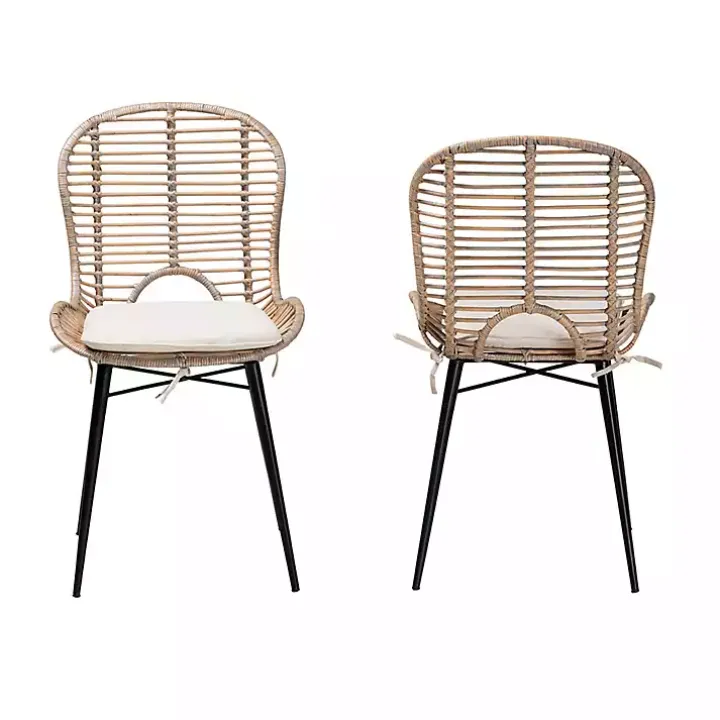 Graywash Rattan Brenna Dining Chairs, Set of 2