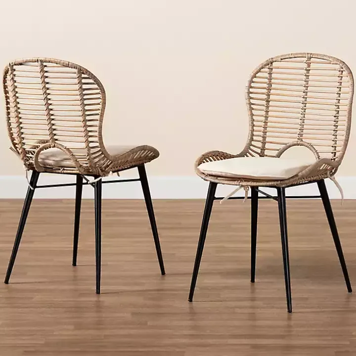 Graywash Rattan Brenna Dining Chairs, Set of 2