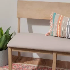Graywash Wood Upholstered Jorissen Bench