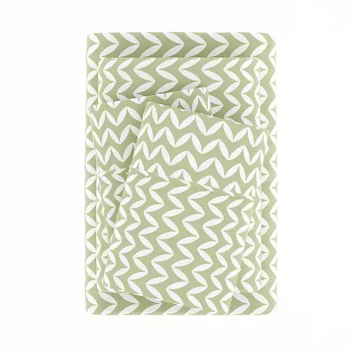Green and White Chevron 3-pc. Twin Sheet Set