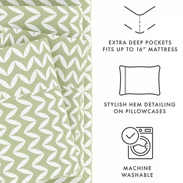 Green and White Chevron 3-pc. Twin Sheet Set