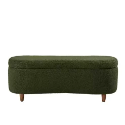 Green Boucle Flip-Top Storage Bench