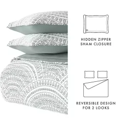 Green Scalloped Reversible 3-pc. King Quilt Set