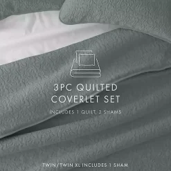 Green Stitched Floral 2-pc. Twin Quilt Set