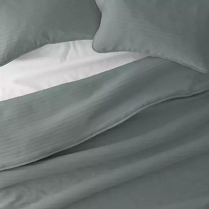 Green Stitched Stripes 3-pc. Queen Quilt Set