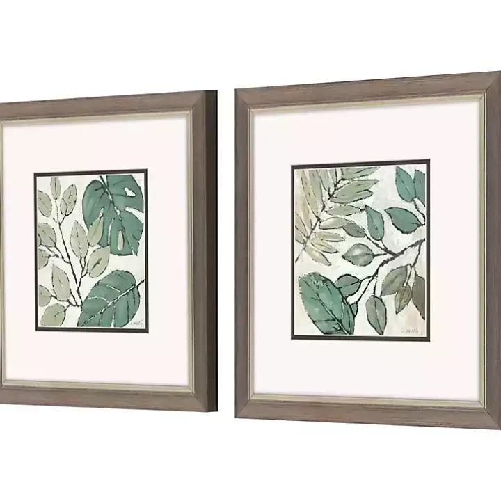 Green Summer Leaves Framed Art Prints, Set of 2