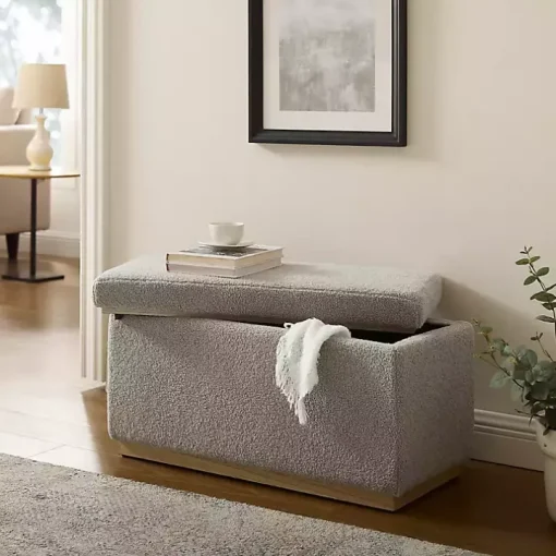 Greige Sherpa & Pine Rectangle Storage Ottoman