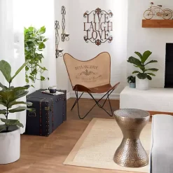 Hammered Bronze Iron Hourglass Accent Table