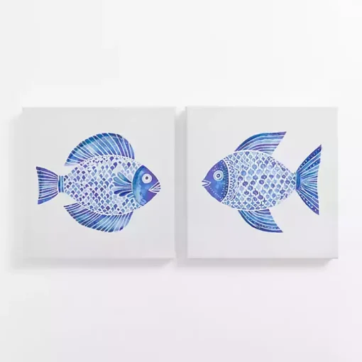 Happy Blue Fish Canvas Art Prints, Set of 2