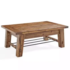 Honey Acacia Wood Coffee Table with Metal Bars