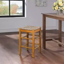 Honey Wood and Woven Rush Counter Stool