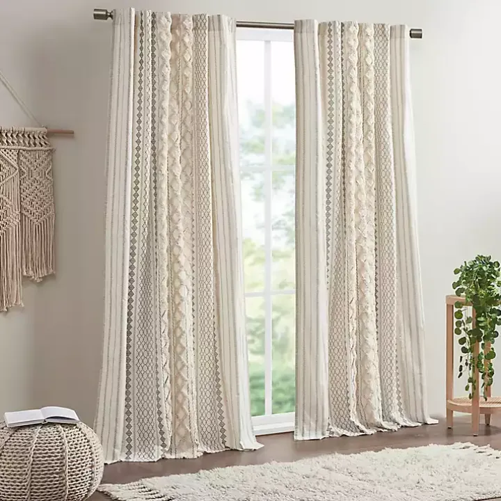 Imani Cream Chenille Stripe Curtain Panel, 84 in.