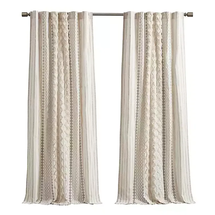 Imani Cream Chenille Stripe Curtain Panel, 84 in.