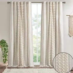 Imani Cream Chenille Stripe Curtain Panel, 84 in.