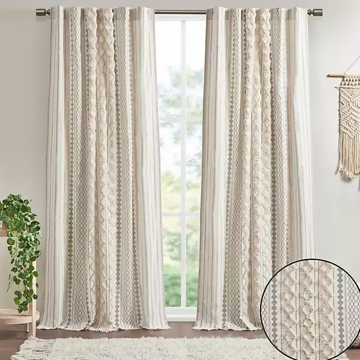 Imani Cream Chenille Stripe Curtain Panel, 84 in.