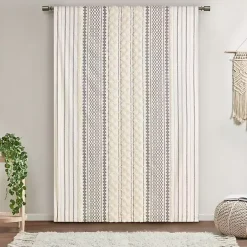 Imani Cream Chenille Stripe Curtain Panel, 84 in.