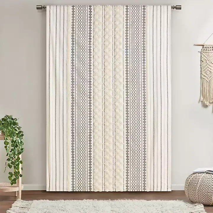 Imani Cream Chenille Stripe Curtain Panel, 84 in.