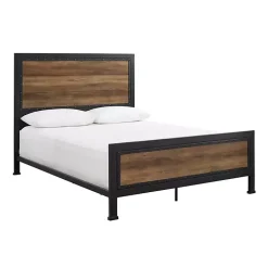 Industrial Rustic Oak Queen Bed with Metal Frame