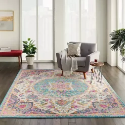 Ivory & Multi Floral Medallion Area Rug, 6x9
