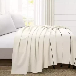 Ivory and Black Striped King Coverlet