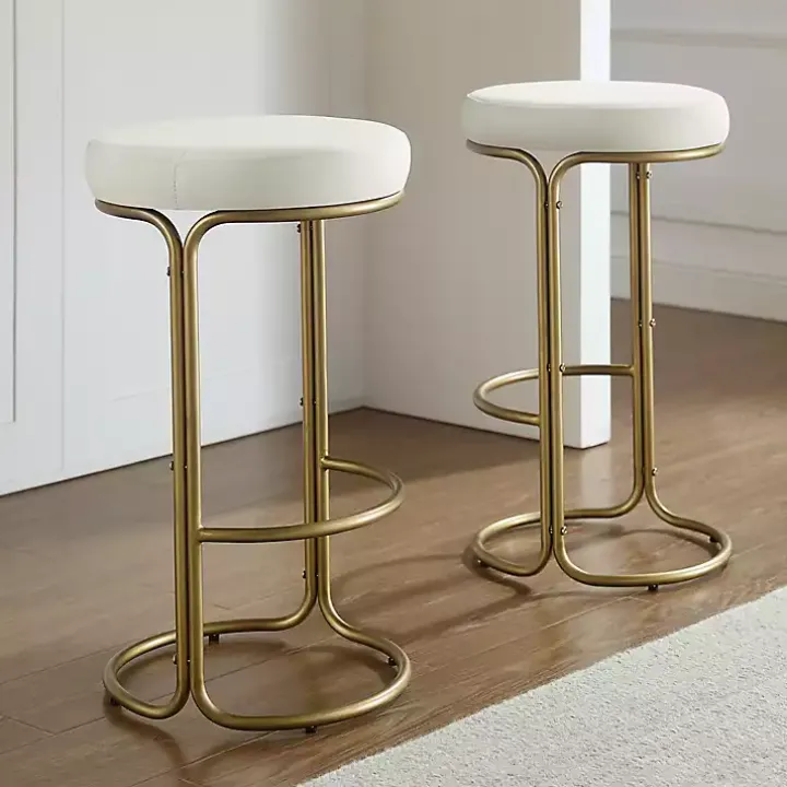 Ivory and Gold Carson Counter Stools, Set of 2