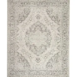 Ivory and Gray Oushak Medallion Area Rug, 8x10