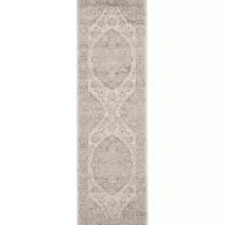 Ivory and Gray Oushak Medallion Runner, 2x7