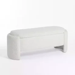 Ivory Boucle Storage Bench