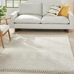 Ivory Chevron Diamond Tasseled Area Rug, 5x7