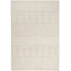 Ivory Chevron Diamond Tasseled Area Rug, 5x7