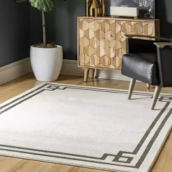 Ivory Classic Border Area Rug, 5x7