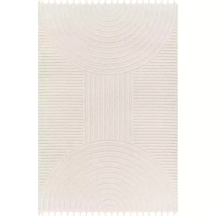Ivory Geometric Lines Tassel Area Rug, 5x7