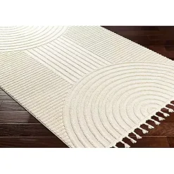 Ivory Geometric Lines Tassel Area Rug, 5x7
