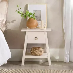 Ivory Japandi Pull-Ring Accent Table