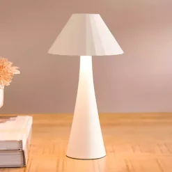 Ivory Metal Ribbed Rechargeable Touch Lamp