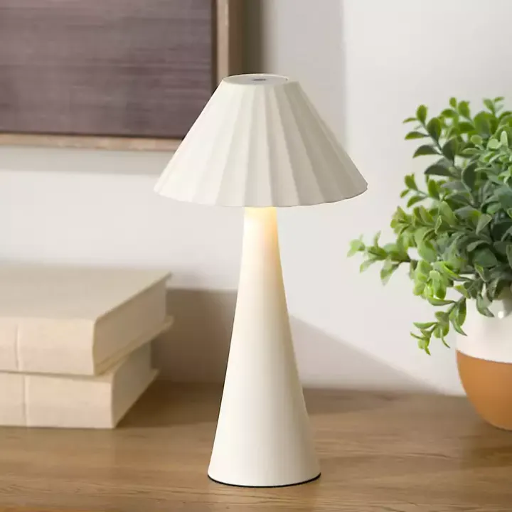 Ivory Metal Ribbed Rechargeable Touch Lamp