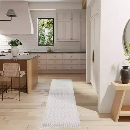 Ivory Moroccan Washable Runner, 2x8