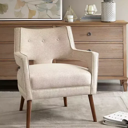 Ivory Open Back Mid-Century Modern Armchair