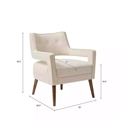 Ivory Open Back Mid-Century Modern Armchair