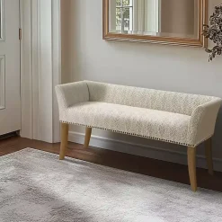 Ivory Patterned Short Wingback Upholstered Bench