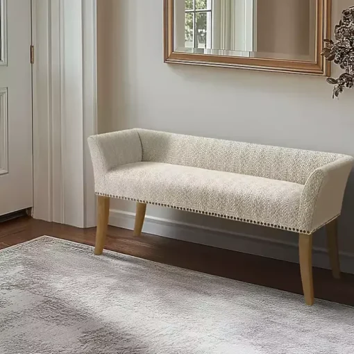 Ivory Patterned Short Wingback Upholstered Bench